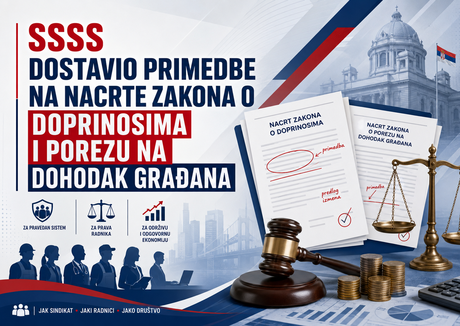 SSSS DOSTAVIO PRIMEDBE NA NACRTE ZAKONA O DOPRINOSIMA I POREZU NA DOHODAK GRAĐANA